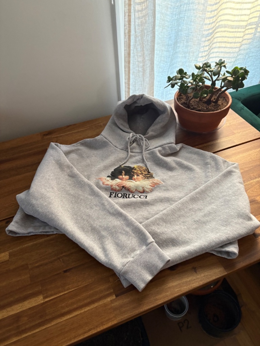 Fiorucci Angels Cropped Oversized Grey Hoodie Women’s XL - Picture 2 of 7